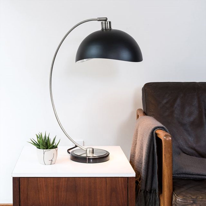 Nova California Luna Bella 25in Table Lamp | Mid-Century Modern Antique Nickel and Matte Black Metal with Silver Leaf | Living Room | Model 1011017AN
