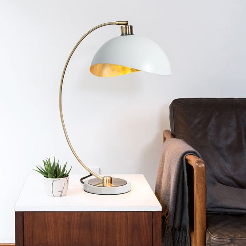 Nova California Luna Bella 25in Table Lamp | Mid-Century Modern Brass and Matte White Metal with Gold Leaf | Living Room & Bedroom | Model 1011017WH