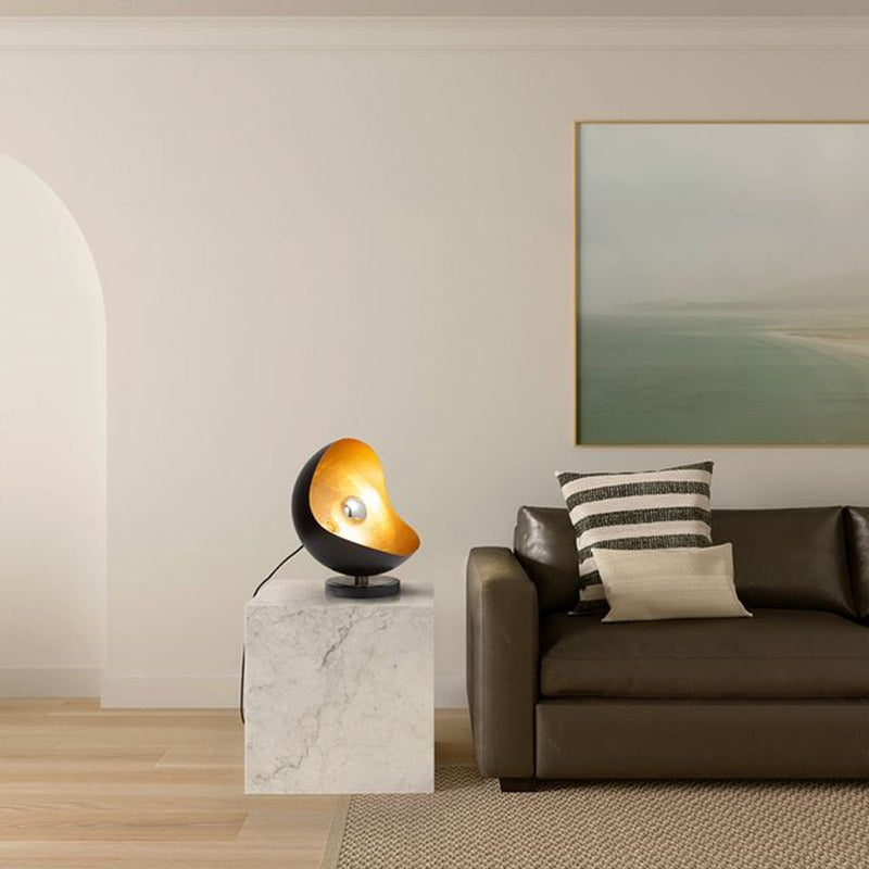 Nova California Luna Bella 15in 1-Light Table Lamp | Mid-Century Matte Black and Gold Leaf Steel | Living Room & Bedroom Accent | Model 1011058BG