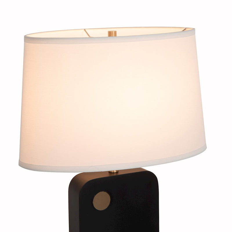 Nova California Laurel 1-Light Table Lamp | Mid-Century Modern Ebony Wood and Weathered Brass with White Linen Shade | Bedroom & | Model 1011513B