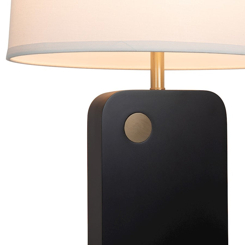 Nova California Laurel 1-Light Table Lamp | Mid-Century Modern Ebony Wood and Weathered Brass with White Linen Shade | Bedroom & | Model 1011513B