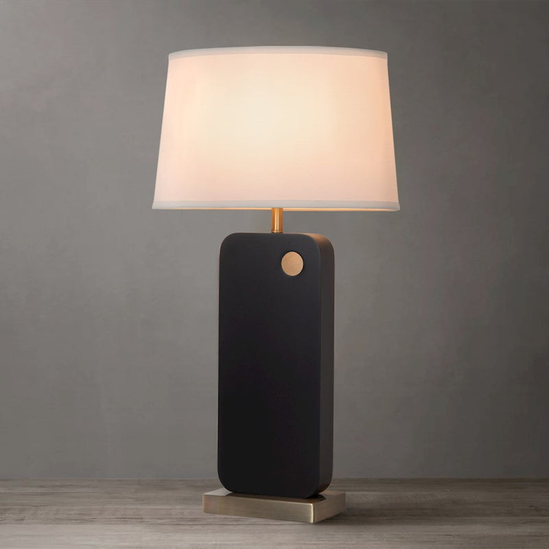 Nova California Laurel 1-Light Table Lamp | Mid-Century Modern Ebony Wood and Weathered Brass with White Linen Shade | Bedroom & | Model 1011513B