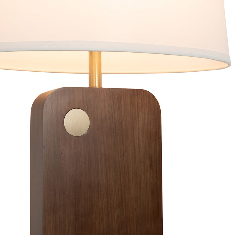 Nova California Laurel 30in 1-Light Table Lamp | Mid-Century Modern Dark Walnut and Weathered Brass with White Linen | Living Room | Model 1011513DW