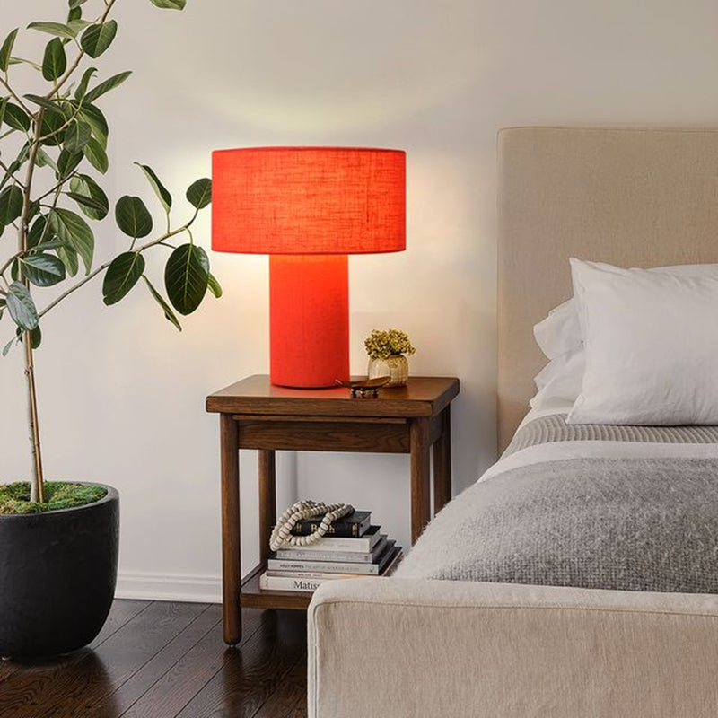 Nova California Moonlight 20in 1-Light Table Lamp | Coastal Red Linen and Steel | Bedroom & Living Room | 17 x 17 x 20 in | Model 1018594