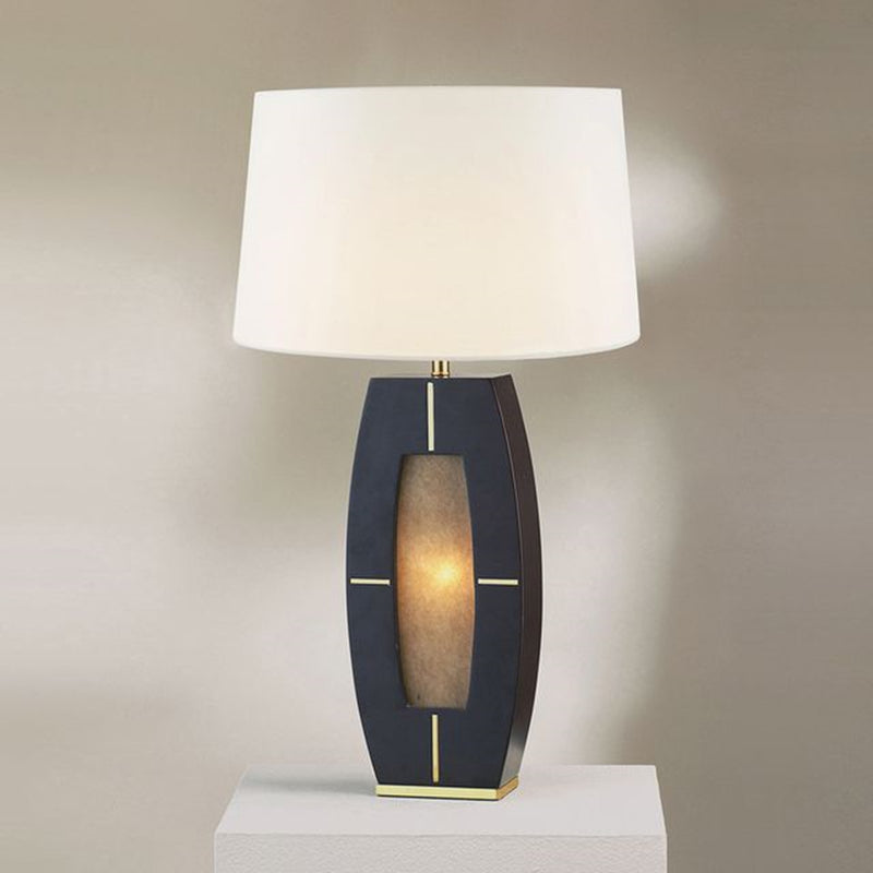 Nova California Delacey 17in 2-Light Table Lamp | Mid-Century Modern Ebony Wood and Weathered Brass White Linen | Living Room & | Model 1030773B