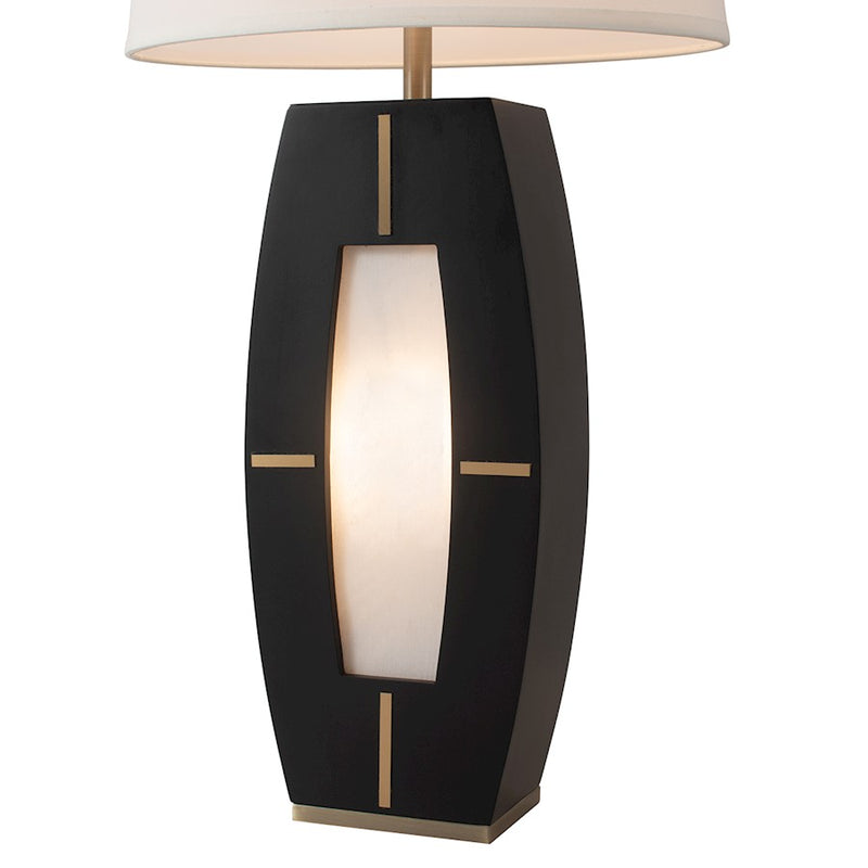 Nova California Delacey 17in 2-Light Table Lamp | Mid-Century Modern Ebony Wood and Weathered Brass White Linen | Living Room & | Model 1030773B