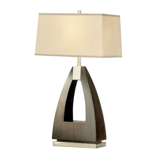 Nova California Trina Table Lamp | Contemporary Pecan Wood and Brushed Nickel with White Linen Shade | Living Room & Bedroom | 30in H | Model 10392