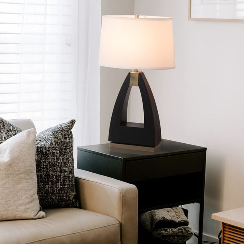Nova California Trina 31in 1-Light Table Lamp | Mid-Century Ebony and Weathered Brass with White Linen Shade | Living Room & Bedside | Model 10392B
