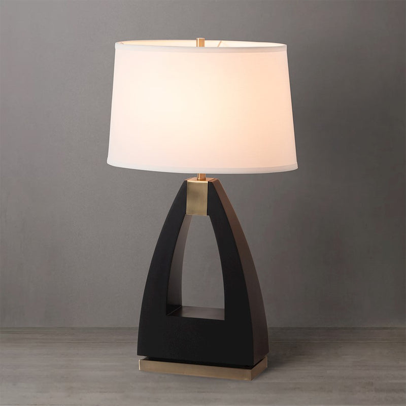 Nova California Trina 31in 1-Light Table Lamp | Mid-Century Ebony and Weathered Brass with White Linen Shade | Living Room & Bedside | Model 10392B