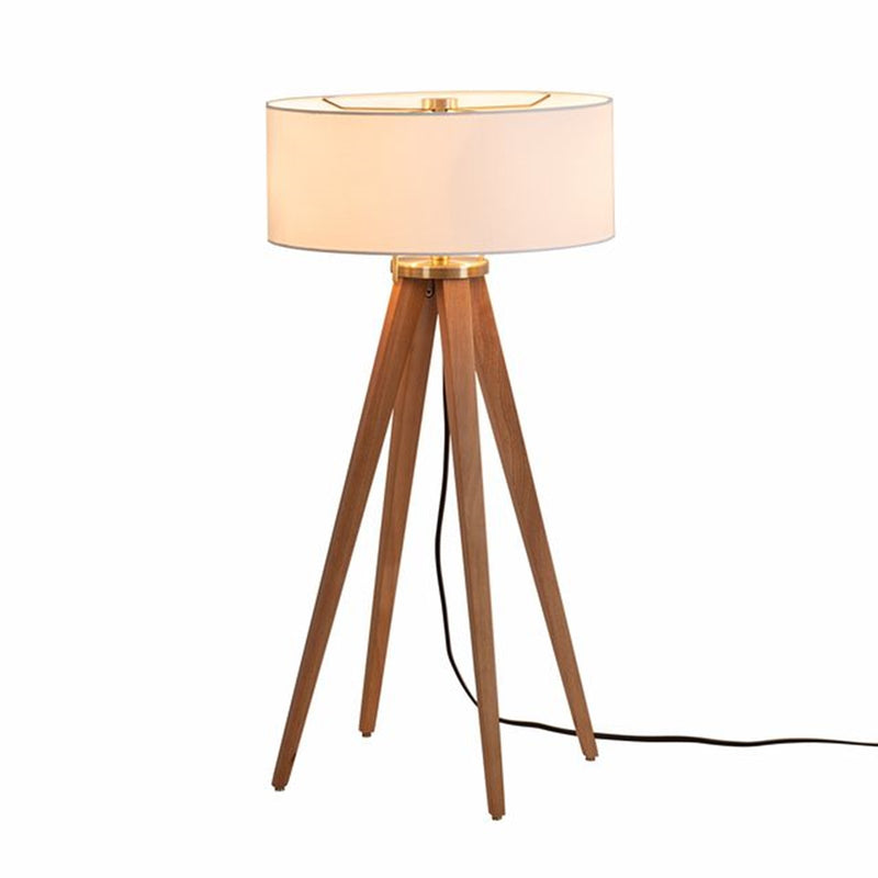 Nova California Quattro 16in 1-Light Table Lamp | Mid-Century Modern Natural Ash Wood and Weathered Brass White Linen | Living Room & | Model 10859LW