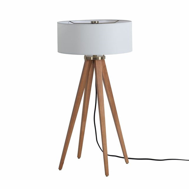 Nova California Quattro 16in 1-Light Table Lamp | Mid-Century Modern Natural Ash Wood and Weathered Brass White Linen | Living Room & | Model 10859LW