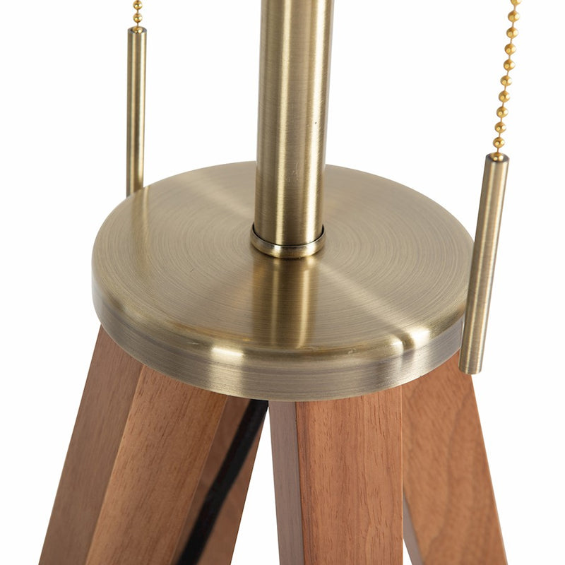 Nova California Quattro 16in 1-Light Table Lamp | Mid-Century Modern Natural Ash Wood and Weathered Brass White Linen | Living Room & | Model 10859LW