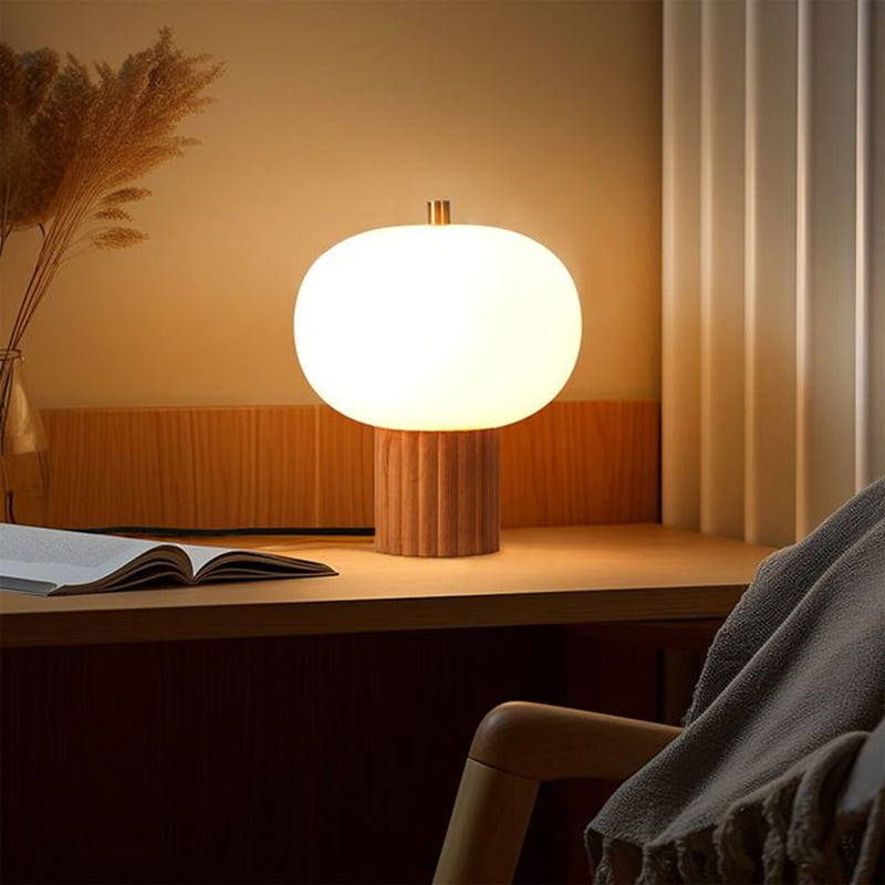 Nova California Tambo 26in 1-Light Accent Table Lamp | Mid-Century Natural Ash Wood and Weathered Brass White Linen | Living Room & | Model 1110832LW