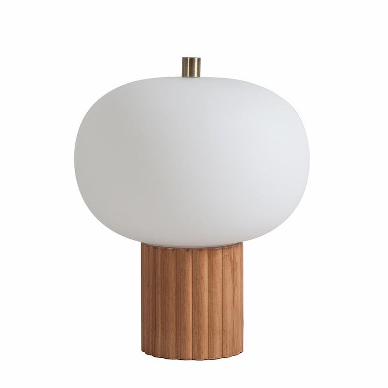 Nova California Tambo 26in 1-Light Accent Table Lamp | Mid-Century Natural Ash Wood and Weathered Brass White Linen | Living Room & | Model 1110832LW