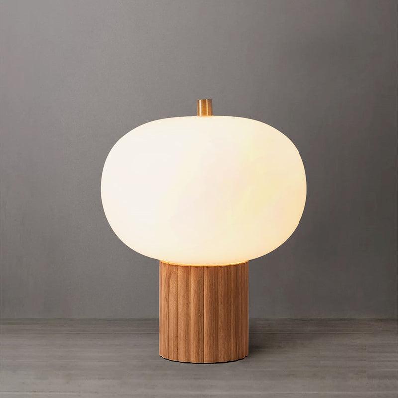 Nova California Tambo 26in 1-Light Accent Table Lamp | Mid-Century Natural Ash Wood and Weathered Brass White Linen | Living Room & | Model 1110832LW