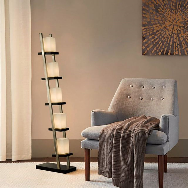 Nova California Escalier 61in 5-Light Floor Lamp | Contemporary Espresso/Brushed Nickel White Glass | Living Room & Office | Model 11815