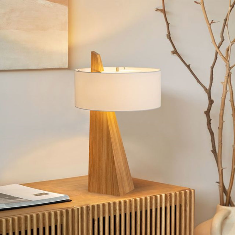 Nova California Obelisk 31in 1-Light Table Lamp | Mid-Century Modern Natural Ash Wood and White Linen Shade | Living Room & Office | Model 11889LW