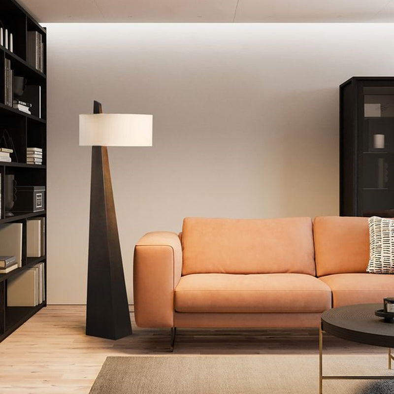 Nova California Obelisk 63in Floor Lamp | Contemporary Dark Walnut Wood and White Linen | Living Room & Reading Nook | 3000 Lumens | Model 11891