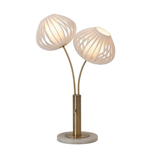 Nova California Bloom 30.7in 2-Light Table Lamp | Mid-Century Weathered Brass and White Satin Fabric | Bedside & Reading Nook | Model 1210799WB