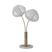 Nova California Bloom 30.7in 2-Light Table Lamp | Mid-Century Weathered Brass and White Satin Fabric | Bedside & Reading Nook | Model 1210799WB