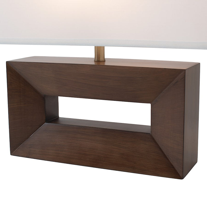 Nova California Julie Reclining 24in 1-Light Table Lamp | Mid-Century Modern Dark Walnut and Weathered Brass with White Linen Shade | Model 1310830DW