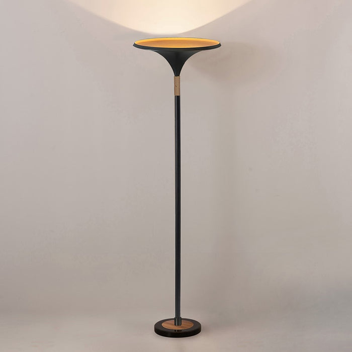 Nova of California Lodi 1 Light Torchiere, Matte Black/Gold Leaf - 1510500MB