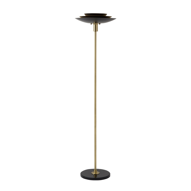 Nova California Rancho Mirage 22in Torchiere Floor Lamp | Mid-Century Matte Black and Gold-Leaf Steel | Living Room & Bedroom | Model 1510824WB