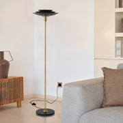 Nova California Rancho Mirage 22in Torchiere Floor Lamp | Mid-Century Matte Black and Gold-Leaf Steel | Living Room & Bedroom | Model 1510824WB