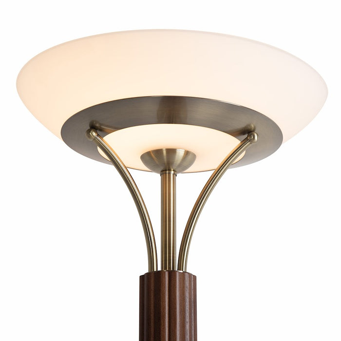 Nova California Tambo 1 Light Torchiere, Walnut/Brass/Opal Glass