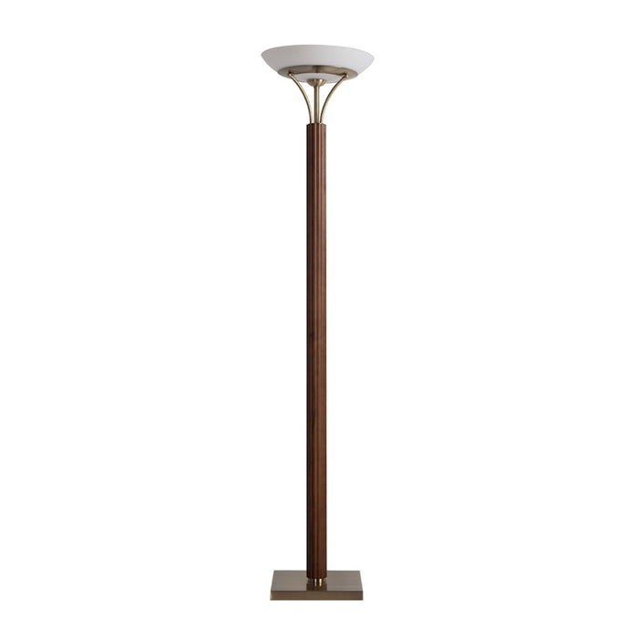 Nova California Tambo 1 Light Torchiere, Walnut/Brass/Opal Glass