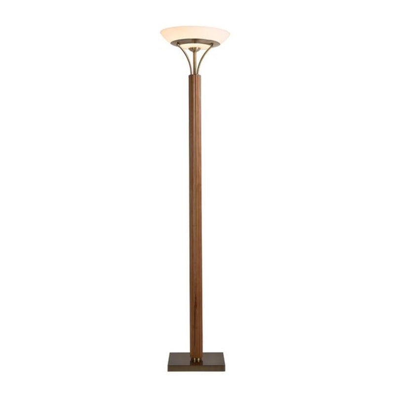 Nova California Tambo 72in 1-Light Torchiere Floor Lamp | Mid-Century Natural Ash Wood and Weathered Brass Opal Glass | Living Room | Model 1510832LW