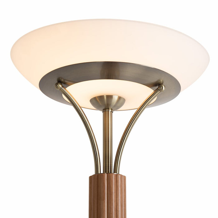 Nova California Tambo 1 Light Torchiere, Ash Wood/Brass/Opal Glass