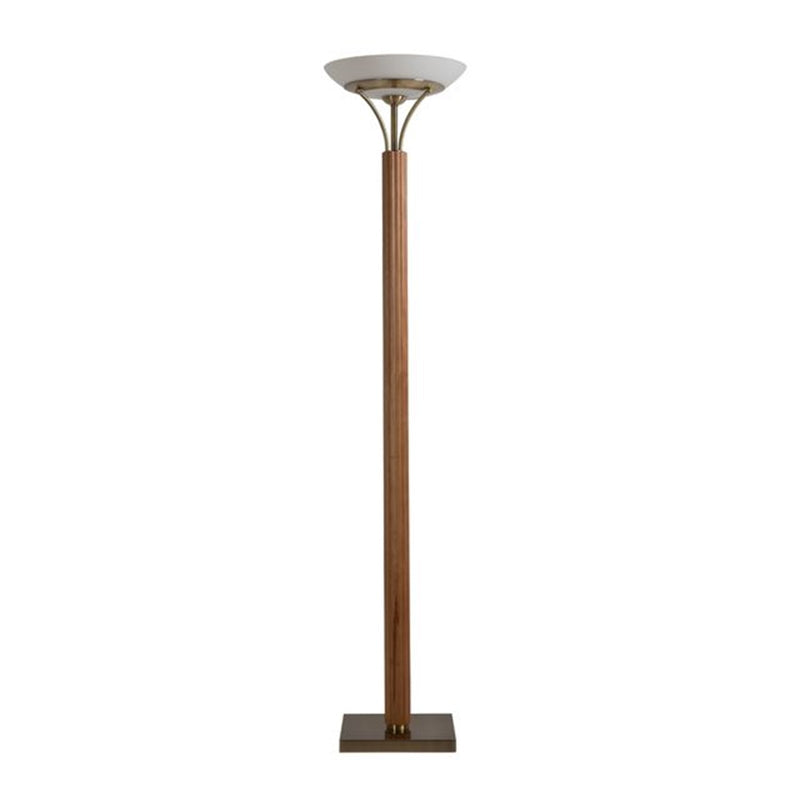 Nova California Tambo 72in 1-Light Torchiere Floor Lamp | Mid-Century Natural Ash Wood and Weathered Brass Opal Glass | Living Room | Model 1510832LW