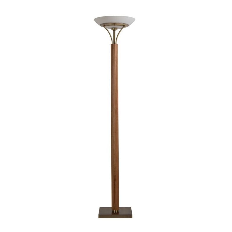 Nova California Tambo 72in 1-Light Torchiere Floor Lamp | Mid-Century Natural Ash Wood and Weathered Brass Opal Glass | Living Room | Model 1510832LW