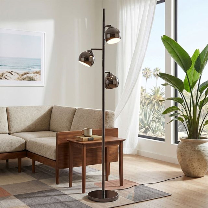 Nova California Triplet 61in 3-Light Tree Floor Lamp | Mid-Century Modern Black Nickel Steel and Black Marble Base | Living Room & | Model 1610800BN
