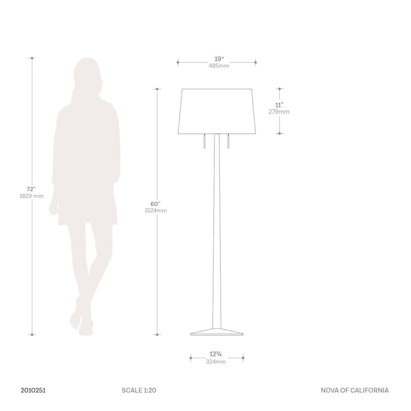 Nova California Taper 61in 1-Light Floor Lamp | Mid-Century Modern Dark Walnut and White Linen | Living Room & Bedroom | Model 2010251DW