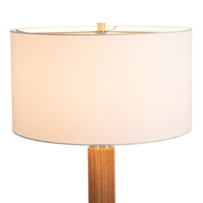 Nova California Tambo 62in 1-Light Floor Lamp | Mid-Century Modern Natural Ash Wood and Weathered Brass with White Linen Shade | Model 2010832LW