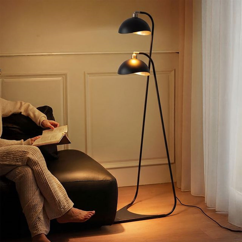 Nova California Luna Bella 60in 2-Light Floor Lamp | Mid-Century Modern Matte Black and Gold Leaf Metal Shade | Living Room & | Model 2011018WB