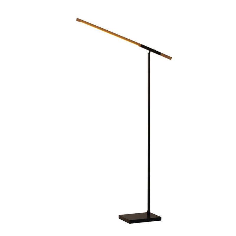 Nova California Port 17in 1-Light Floor Lamp | Contemporary Matte Black and Natural Wood | Living Room & Reading Nook | Model 2011572MB