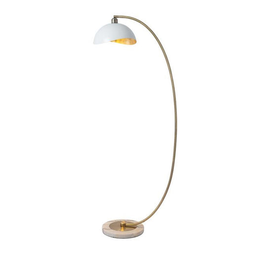 Nova California Luna Bella 24in 1-Light Chairside Arc Floor Lamp | Mid-Century Modern Weathered Brass White and Gold-Leaf Metal | Model 2110744WG