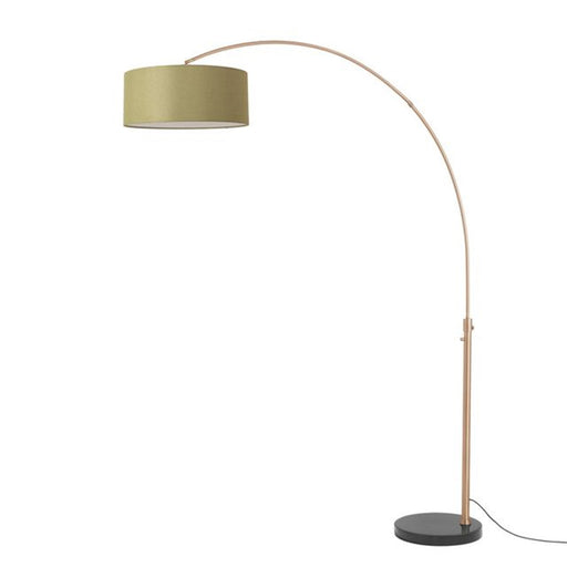 Nova California Float 92in 1-Light Arc Lamp | Industrial Weathered Brass and Avocado Linen Shade | Living Room & Bedroom | Model 2110818AV