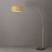 Nova California Float 92in 1-Light Arc Lamp | Industrial Weathered Brass and Avocado Linen Shade | Living Room & Bedroom | Model 2110818AV