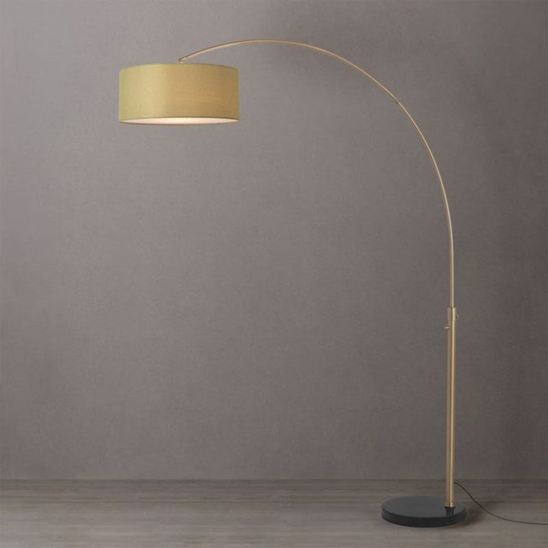 Nova California Float 92in 1-Light Arc Lamp | Industrial Weathered Brass and Avocado Linen Shade | Living Room & Bedroom | Model 2110818AV