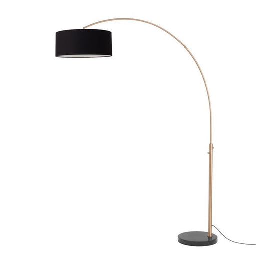 Nova California Float 92in 1-Light Arc Lamp | Industrial Weathered Brass and Black Linen Shade | Living Room & Bedroom | Model 2110818BK