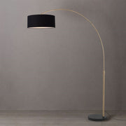 Nova California Float 92in 1-Light Arc Lamp | Industrial Weathered Brass and Black Linen Shade | Living Room & Bedroom | Model 2110818BK