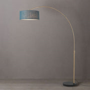 Nova California Float 92in 1-Light Arc Lamp | Industrial Weathered Brass and Pool Blue Linen Shade | Living Room & Bedroom | Model 2110818BL
