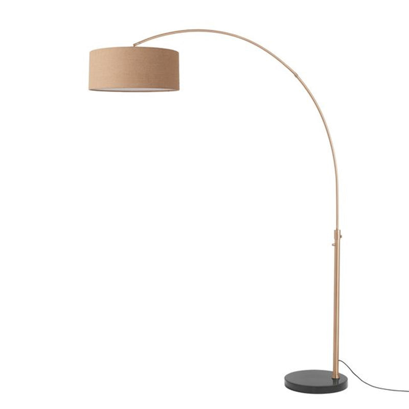 Nova California Float 92in 1-Light Arc Lamp | Modern Weathered Brass and Natural Burlap Linen Shade | Living Room & Bedroom | Model 2110818BU