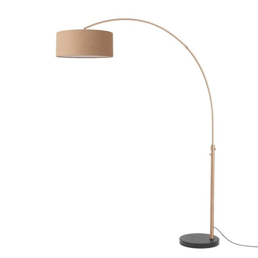 Nova California Float 92in 1-Light Arc Lamp | Modern Weathered Brass and Natural Burlap Linen Shade | Living Room & Bedroom | Model 2110818BU