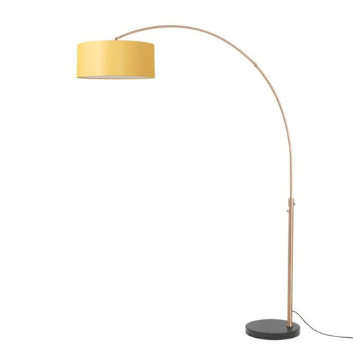 Nova California Float 92in 1-Light Arc Lamp | Modern Weathered Brass and Mustard Linen Shade | Living Room & Bedroom | 1500 Lumens | Model 2110818MU