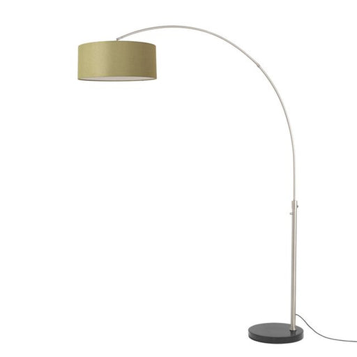 Nova California Float 92in 1-Light Arc Lamp | Modern Satin Nickel Steel and Avocado Linen Shade | Living Room & Reading Area | Model 2110819AV